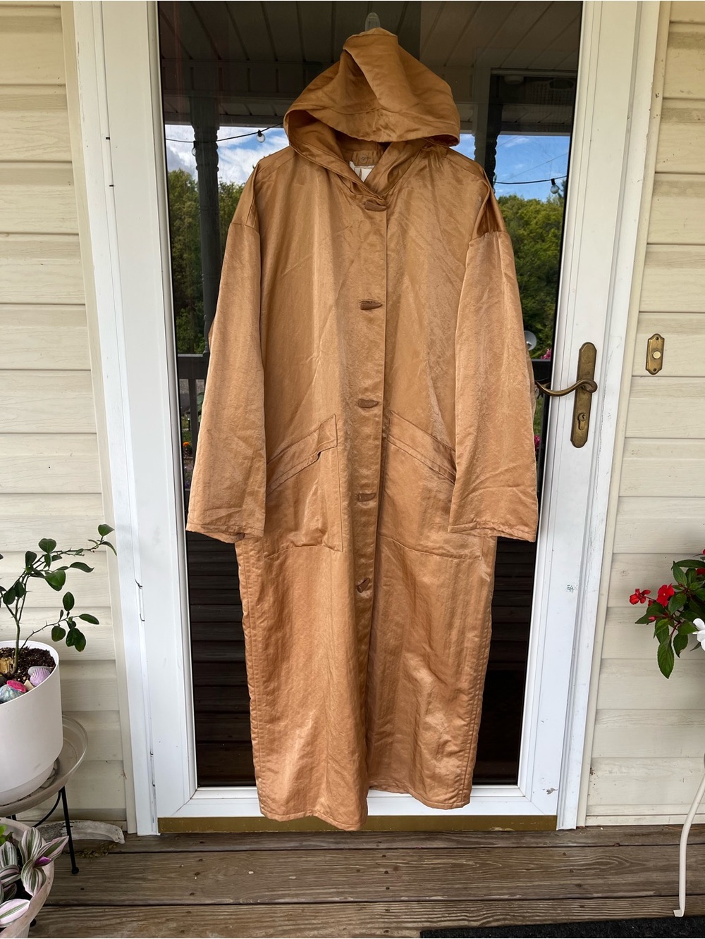 Rare Linda Lundstrom Metallic Bronze LaParka Oversized Hooded Trench Coat M b2